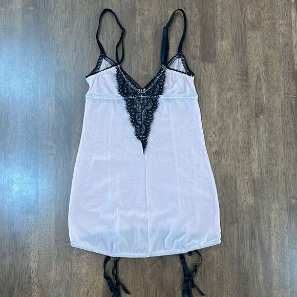 Widow Dolls Kill Lace Mesh Mini Dress Pink Black Garter Straps Gothic Coquette S - Picture 6 of 11